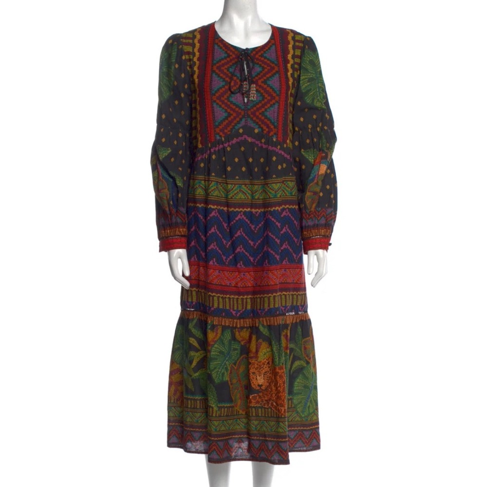 Farm Rio Forest Tapestry Linen-Blend Midi Dress